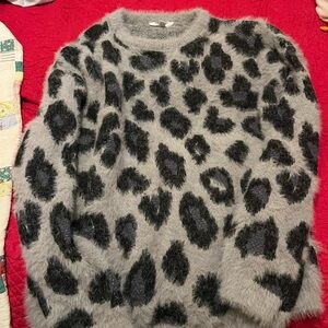 Gray and Black Leopard Print Sweater